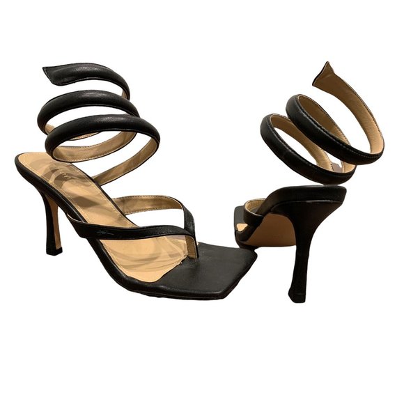 Black low heels sexy spiral ankle wrap size 5.5 women shoe for clubbing Party - Picture 5 of 8